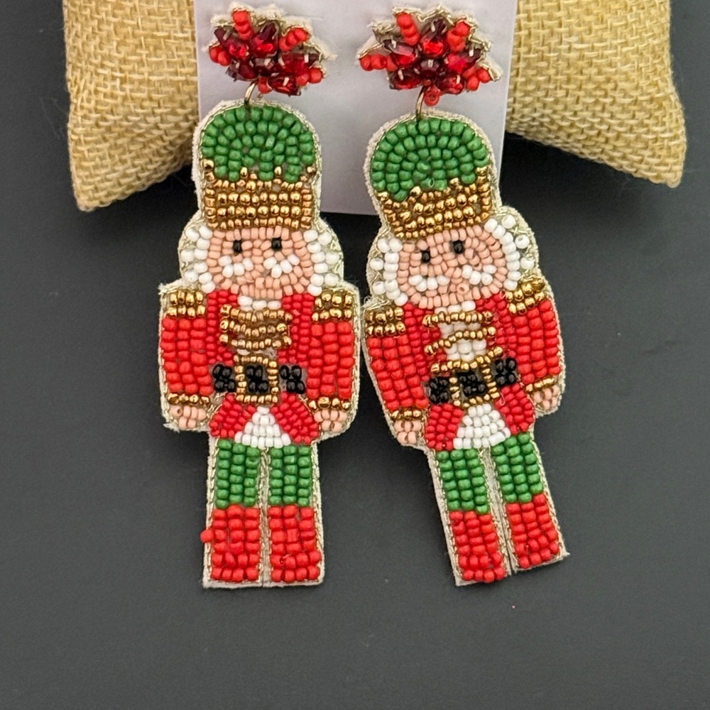 NEW Red Green Nutcracker Beaded Crystal Christmas Earrings